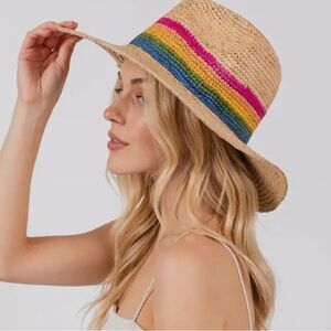Rainbow Stripe Raffia Sun Hat | Wide Brim Beach Style